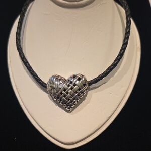 Brighton Woven Heart Necklace with Black Cord
